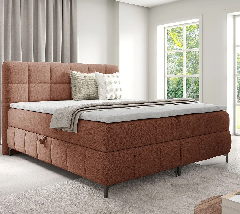 Pomarańczowe łóżko kontynentalne z zagłówkiem 5 rozmiarów H1-N21