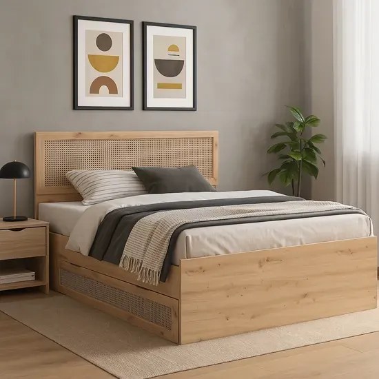 Łóżko 160x200 z pojemnikiem w kolorze dąb artisan - Vobo 10X