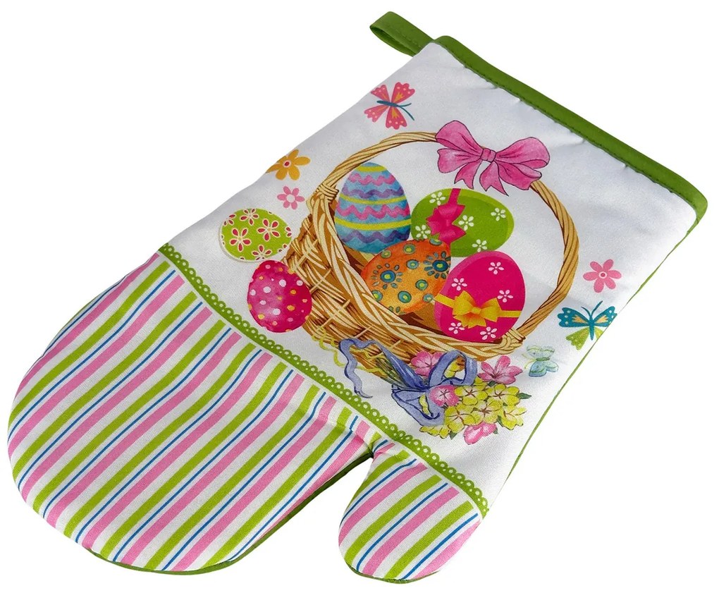 Zestaw 2 kuchennych rękawic z magnesem EASTER EGGS, biało-zielony