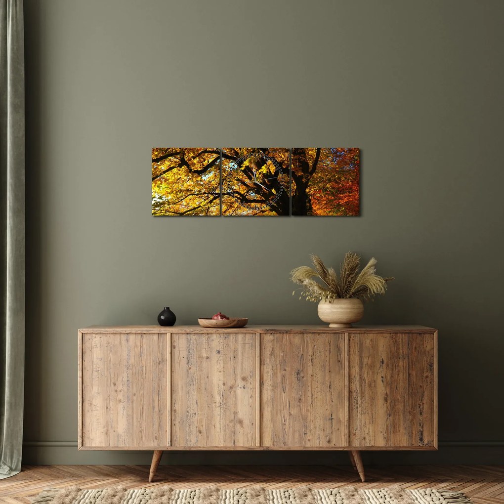 Obraz jesiennego drzewa (z zegarem) (90x30 cm)