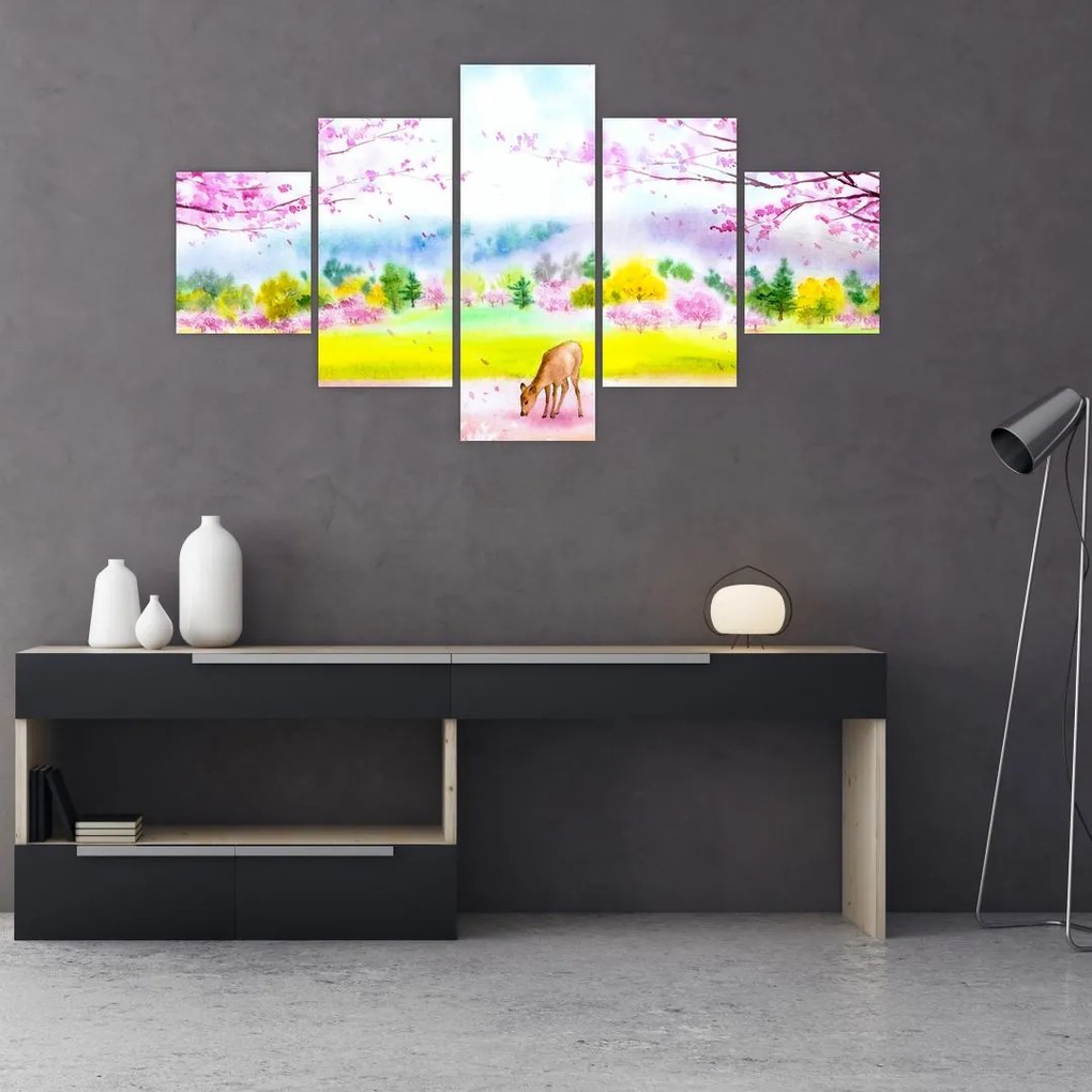 Obraz - Malowana sarna, akwarela (125x70 cm)