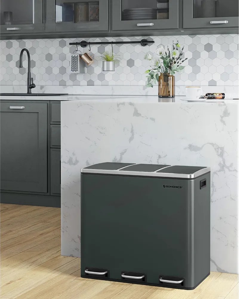 Kosz do segregacji odpadów SORT 54 l (3×18 l), antracyt/srebrny SongmicsHome