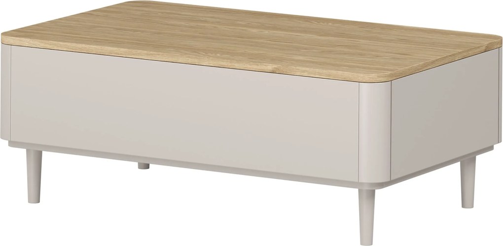 Stolik kawowy Elivo 100 cm z szufladami na nóżkach - kaszmir / dąb olejowany