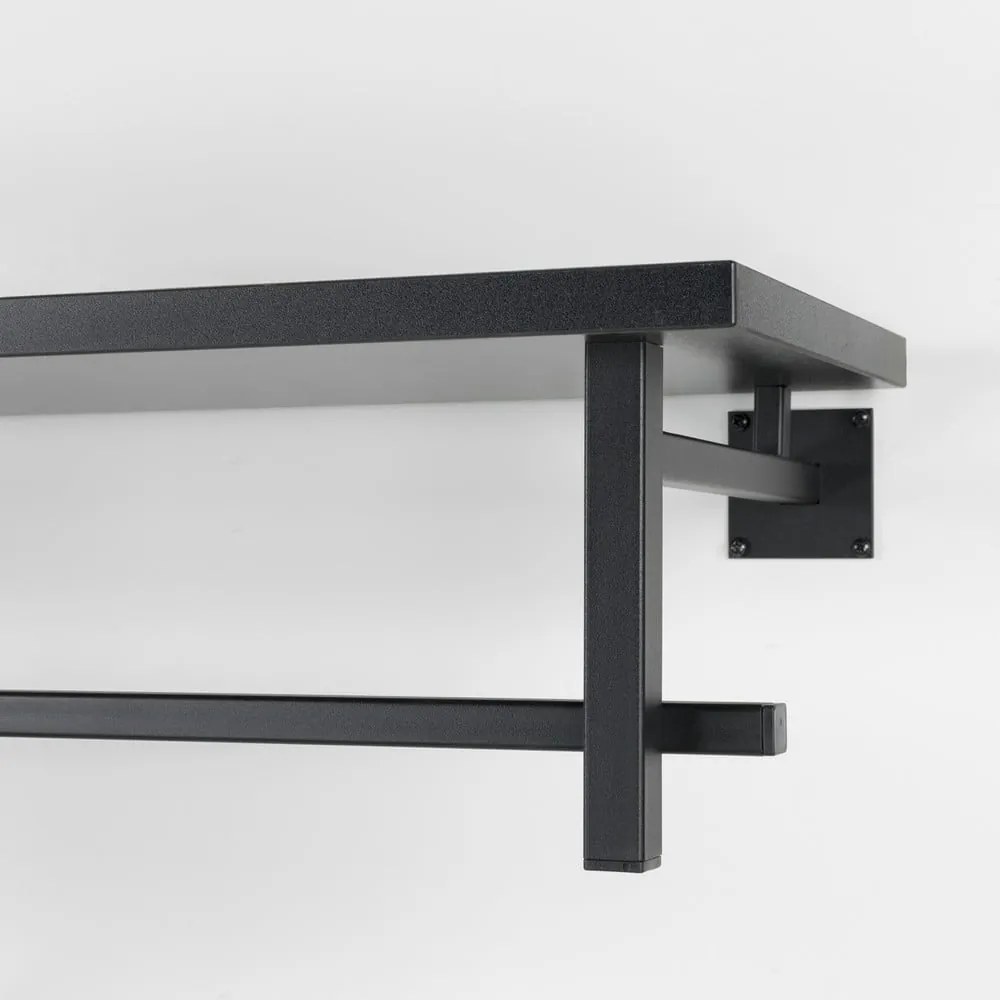 Czarny metalowy wieszak ścienny z półką 76 cm Simplon – Spinder Design