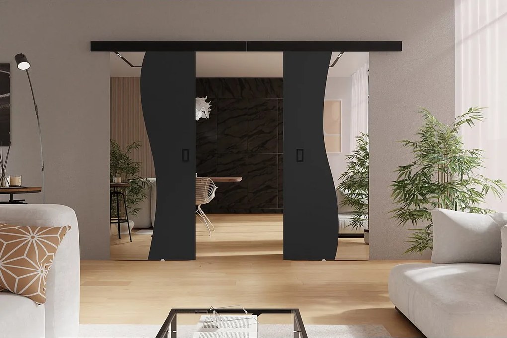 Emporius drzwi przesuwne 150 cm Kaja Duo - drzwi naścienne z lustrem do salonu, garderoby - Grafit