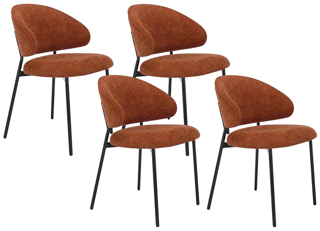 Zestaw 4 krzeseł z teksturowanej tkaniny i czarnego metalu - Terakota - VOSINIA