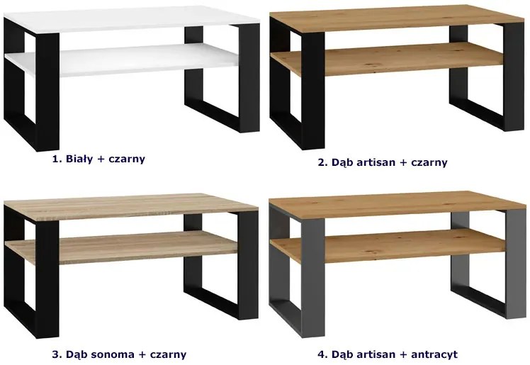 Prostokątny stolik kawowy z półką dąb artisan + antracyt - Suri 4X