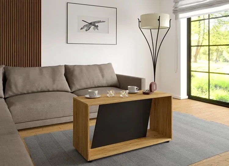 Minimalistyczny stolik kawowy dąb craft + czarny - Allon 3X