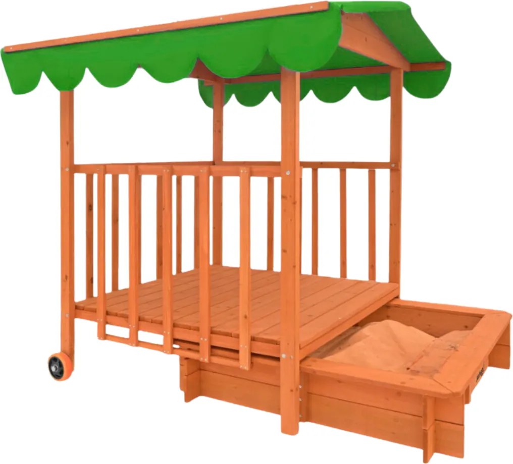 Piaskownica z werandą HAPPY, 130x130x143cm, brązowa/zielona Jurhan