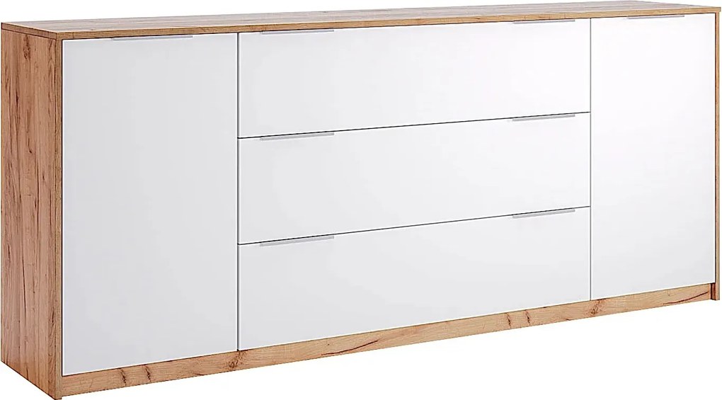 Nowoczesna komoda dąb craft + biały połysk 200 cm M6-S77