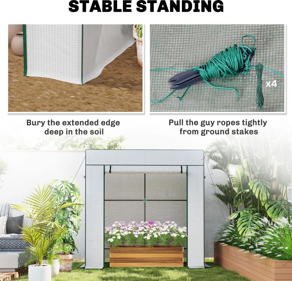 Outsunny Tunel Foliowy do Pomidorów z Drzwiami Zwijanymi, Siatkowe Okna, Skośny Dach, 196 x 77 x 197 cm, Biały | Aosom PL