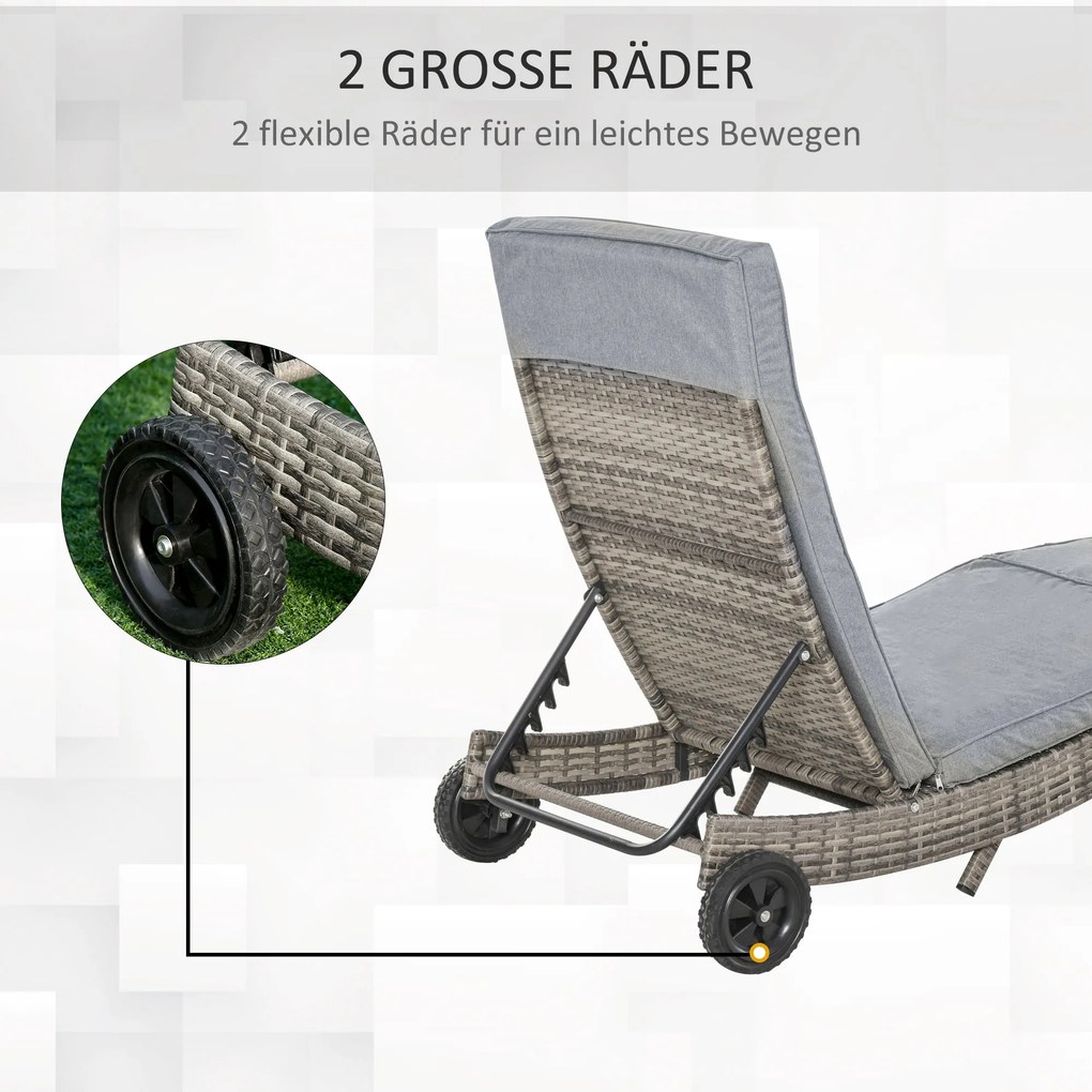 Outsunny leżak z poduszką, wygląd rattanu, szary 207 x 70 x 70 cm