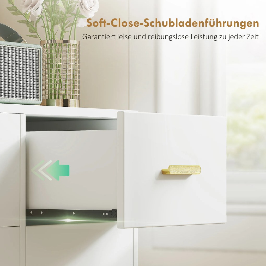 HOMCOM Toaletka z regulowanym lustrem LED, gniazdka, 6 szuflad, 2 otwarte półki, biały