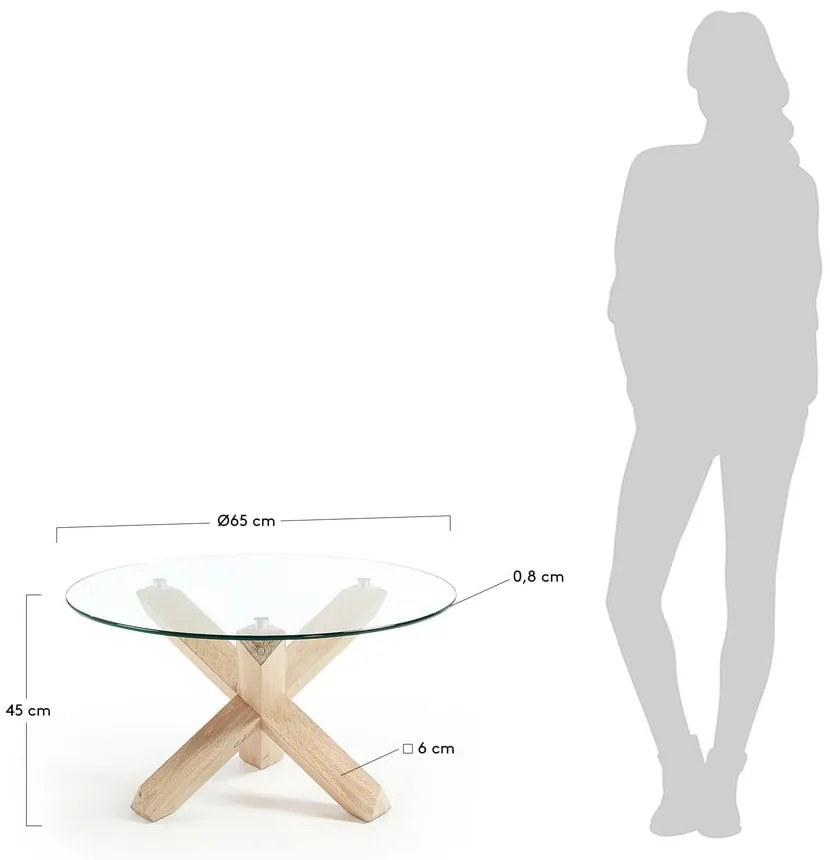 Okrągły stolik ze szklanym blatem w naturalnym kolorze ø 65 cm Lotus – Kave Home