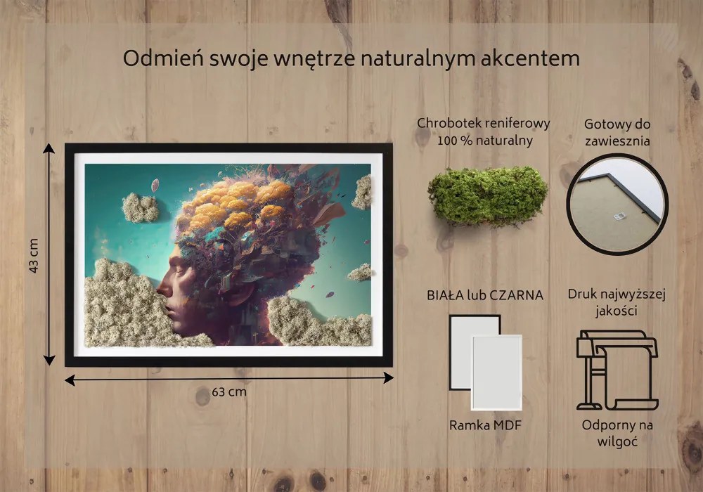 Obraz z mchu Mężczyzna z głową w chmurach