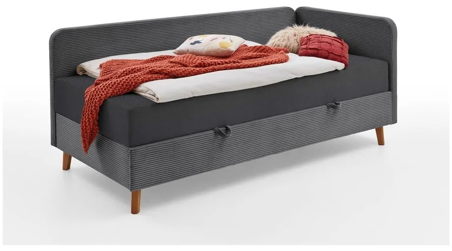 Ciemnoszare tapicerowane łóżko ze schowkiem 90x200 cm Cabana – Meise Möbel