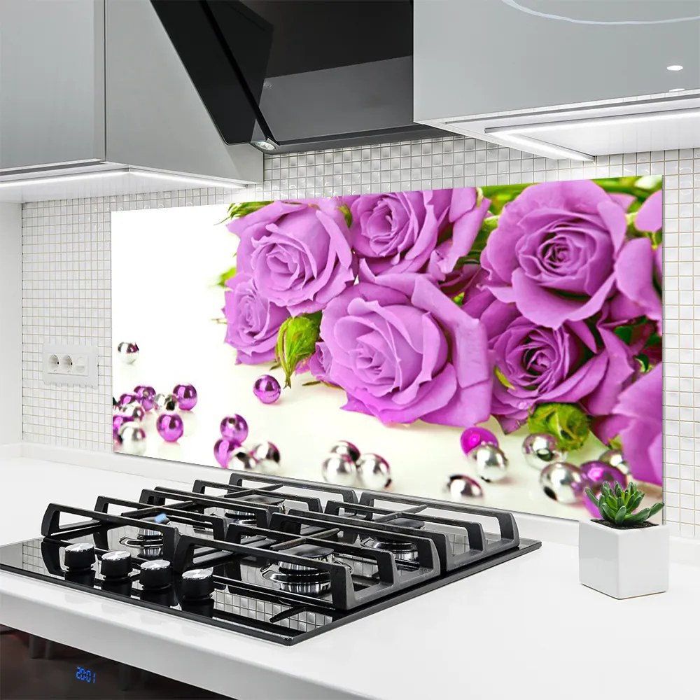 Szkło do Kuchni na Ścianę Bukiet Róż W Pełnym Rozkwicie