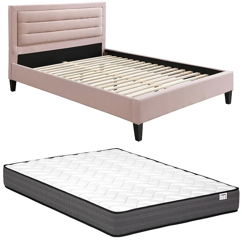 Łóżko 120 x 190 cm z zagłówkiem w kolorze różowym - Różowe + Materac - MACHUPIO