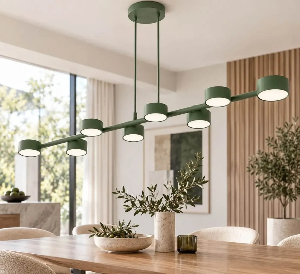 Megara 8 Olive Green – długa zielona lampa wisząca