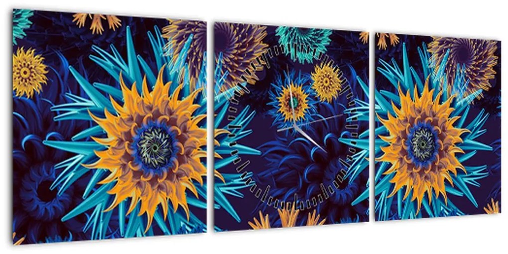 Obraz - kwiaty 3D (z zegarem) (90x30 cm)