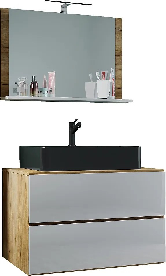 umywalka do mebli łazienkowych Lendas Dąb miodowy / Biały W. 124 x S. 80 x G. 52 cm