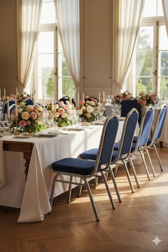 Niebieskie krzesło bankietowe sztaplowane C2-R75