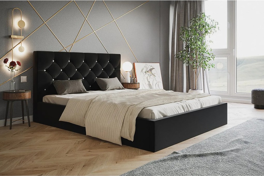 Łóżko dwuosobowe 180x200 Molly z pojemnikiem - welur, stelaż metalowy - czarny (Amor Velvet 4322)