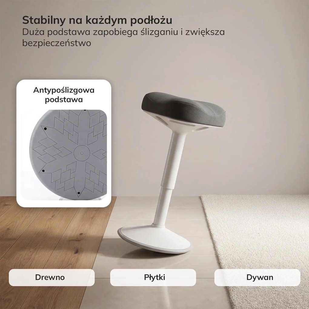 Stołek balansujący, ergonomiczny do biurka Jan Nowak obrotowy, biało-ciemnoniebieski