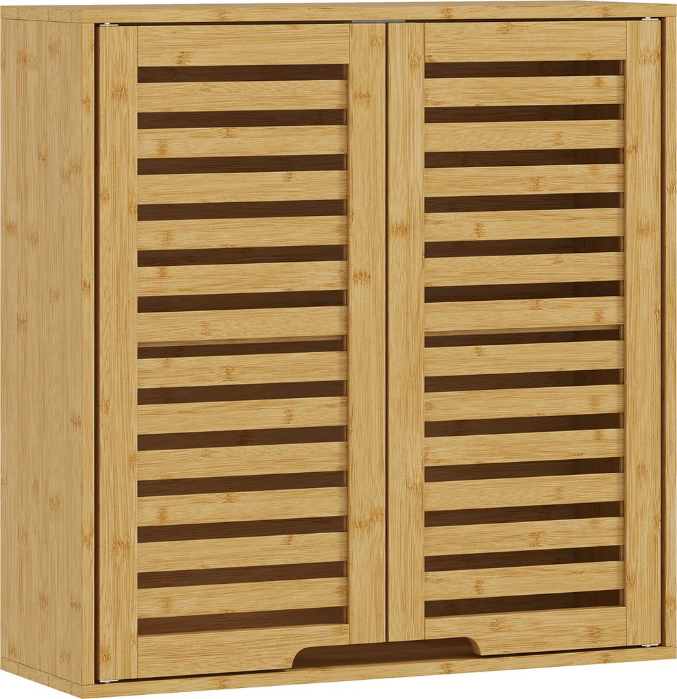 HOMCOM Szafka łazienkowa wisząca z bambusa z wentylowanymi drzwiami z żaluzjami, regulowana półka 60 x 20 x 60 cm, drewno naturalne | Aosom PL