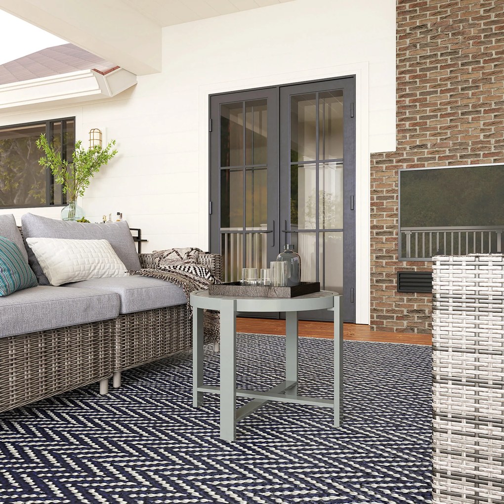 Outsunny Okrągły stolik ogrodowy odporny na warunki atmosferyczne aluminiowy stół balkonowy z wykończeniem marmurowym szary