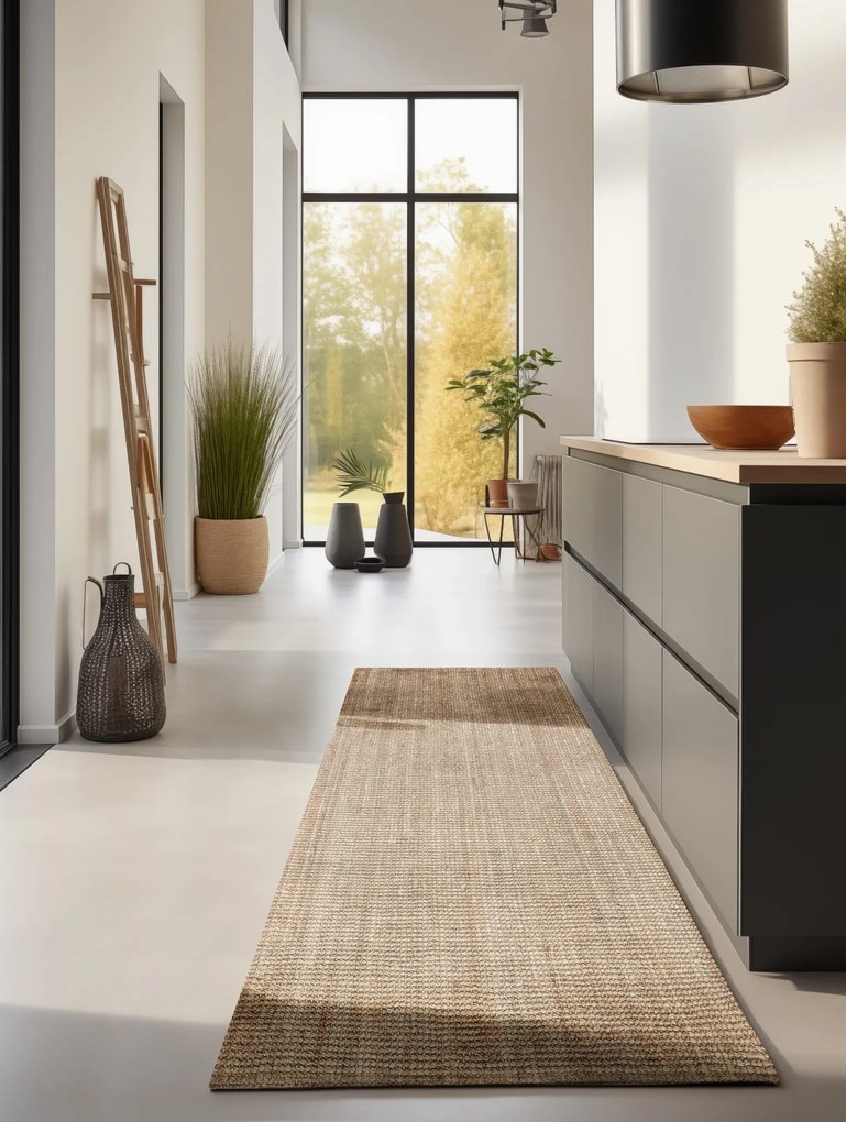 Dywan naturalny jutowy ręcznie tkany Boucle naturalnie złoty 80 cm x 200 cm