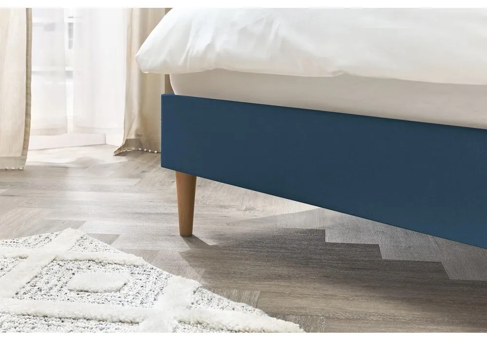 Niebieske tapicerowane łóżko dwuosobowe ze stelażem 160x200 cm Sary – Bobochic Paris
