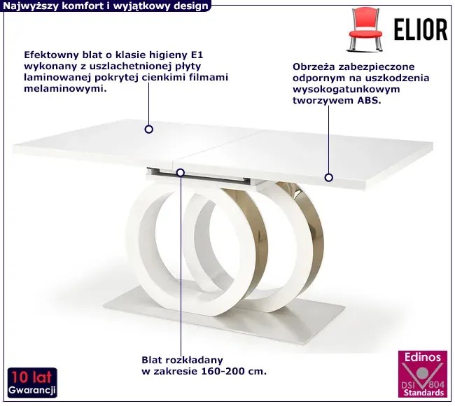 Biały rozkładany stół w stylu glamour R2-M48