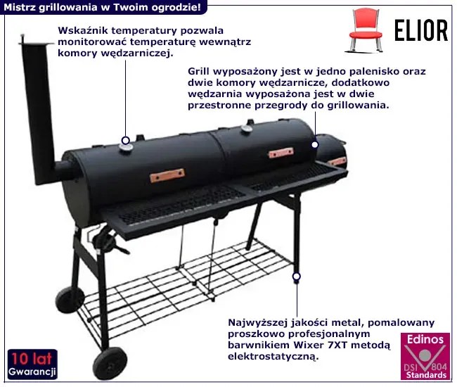 Czarny podwójny grill z wędzarnią G4-K31