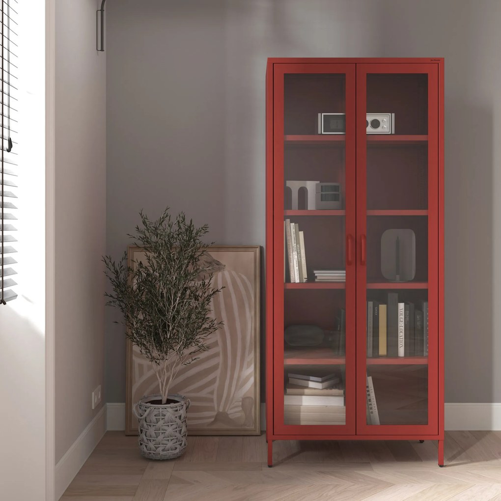 Witryna szklana do salonu czerwona Modern ANGELO 800 x 1850 x 450 mm