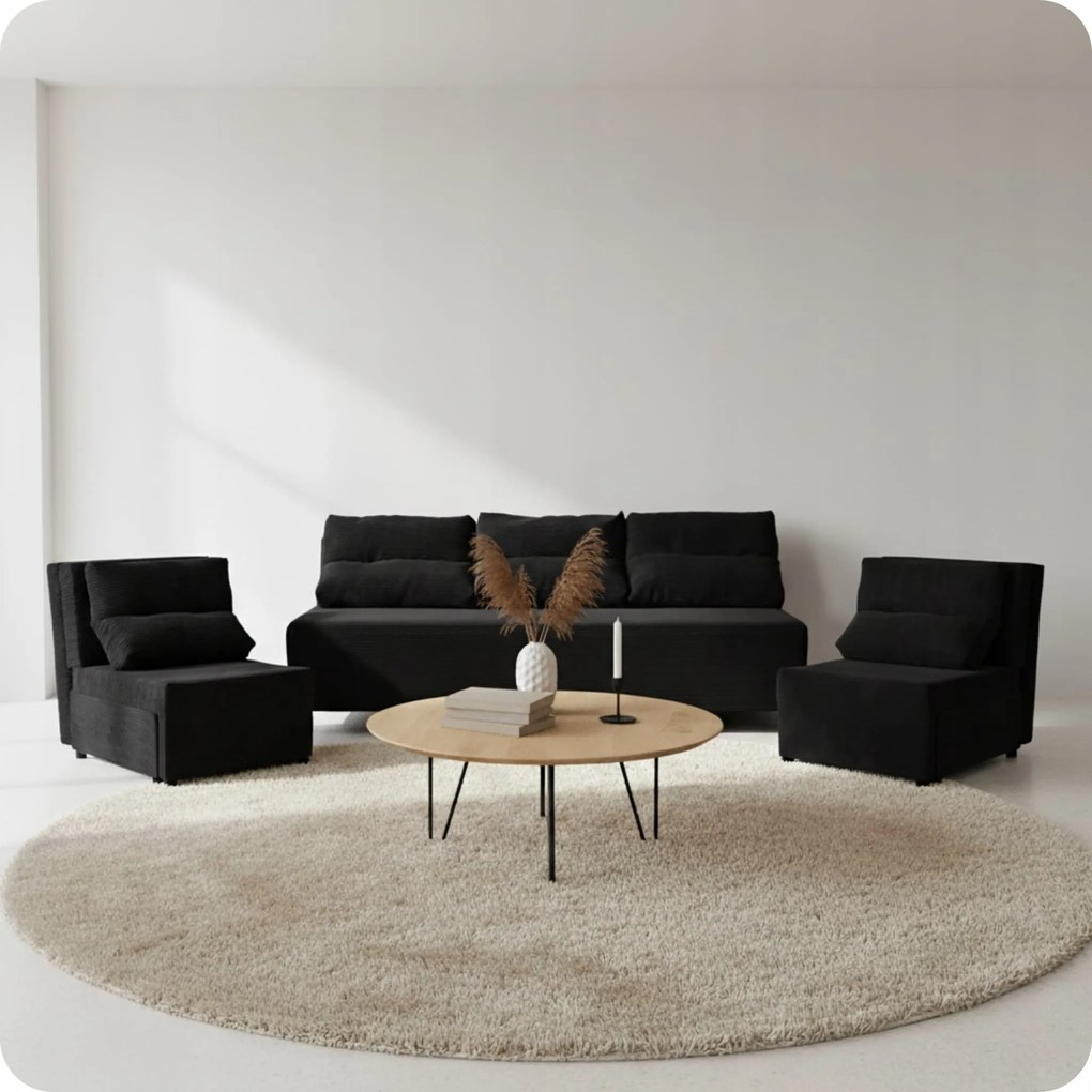 Zestaw KIMO funkcja spania sofa fotele Family Meble czarny Anafi sztruks