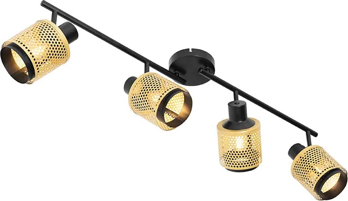 Industrialny reflektor czarny ze złotem 4-światłowy - Kayden