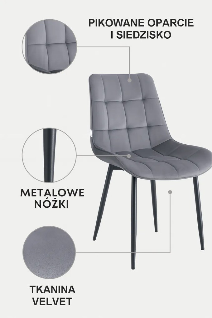 Krzesło Cherry welur na metalowych nogach - tapicerowane : Kolor tkaniny - VELVET - BL14
