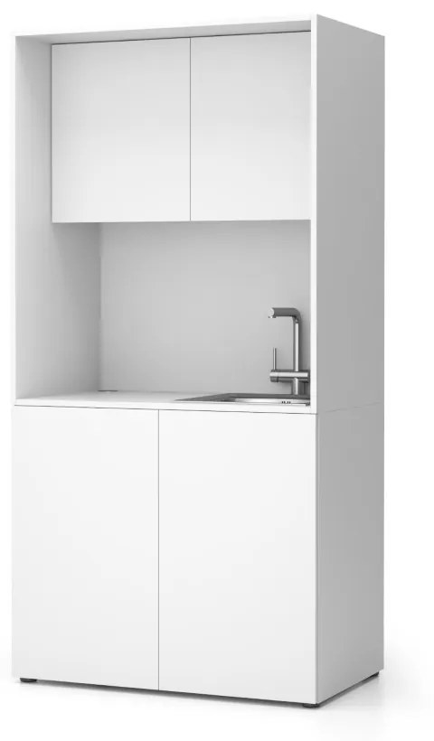 Kuchnia biurowa NIKA ze zlewem i kranem 1000 x 600 x 2000 mm, biały, prawe