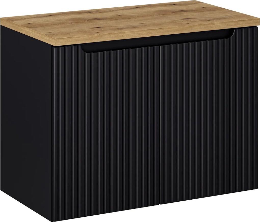 Szafka umywalkowa 2-drzwiowa Nova 80 cm z blatem, czarny mat/dąb coast evoke