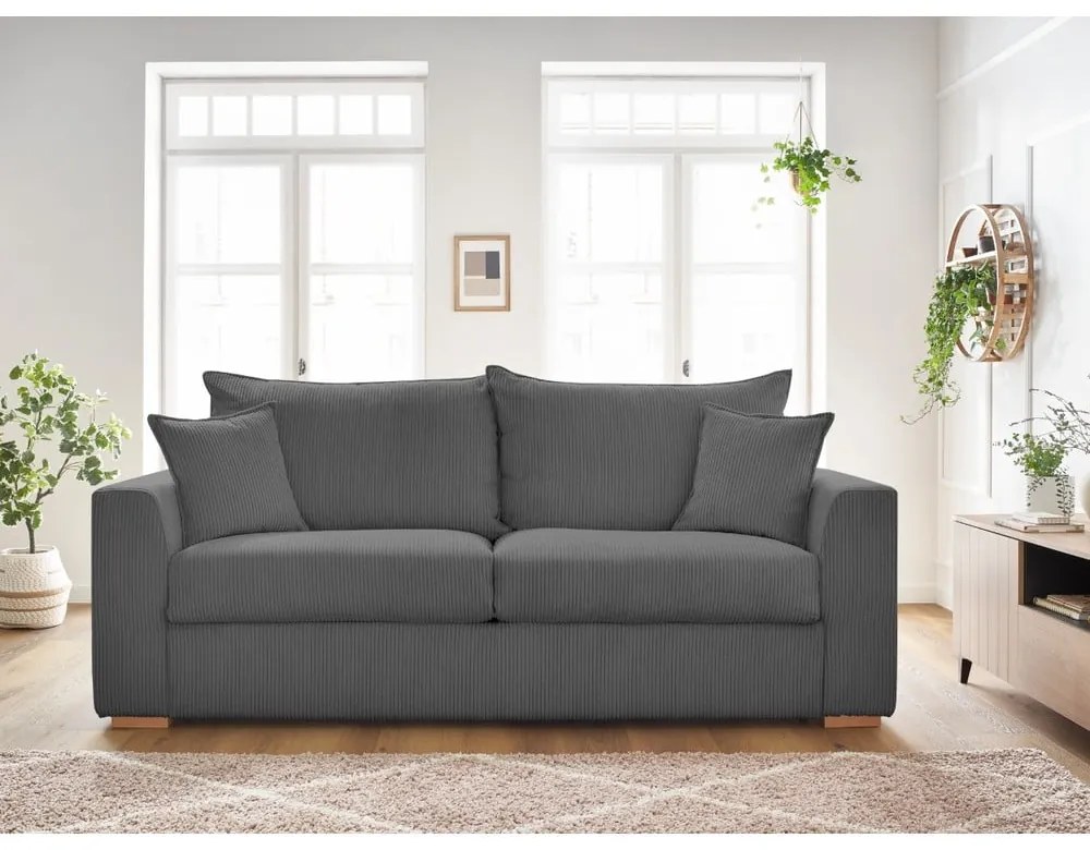 Szara sztruksowa rozkładana sofa 225 cm Augustin – Bobochic Paris