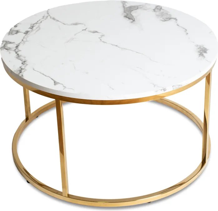 Stolik Kawowy CLIFF MAX 80 cm Biały Marmur/Złoty Nowoczesny Glamour