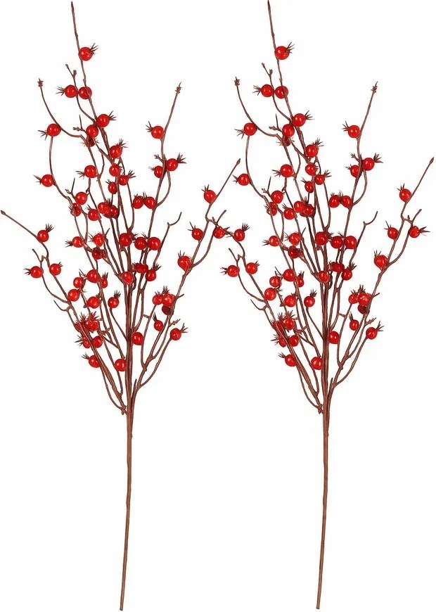 Zestaw sztucznych gałązek Czerwone jagody, 2 szt., 70 cm