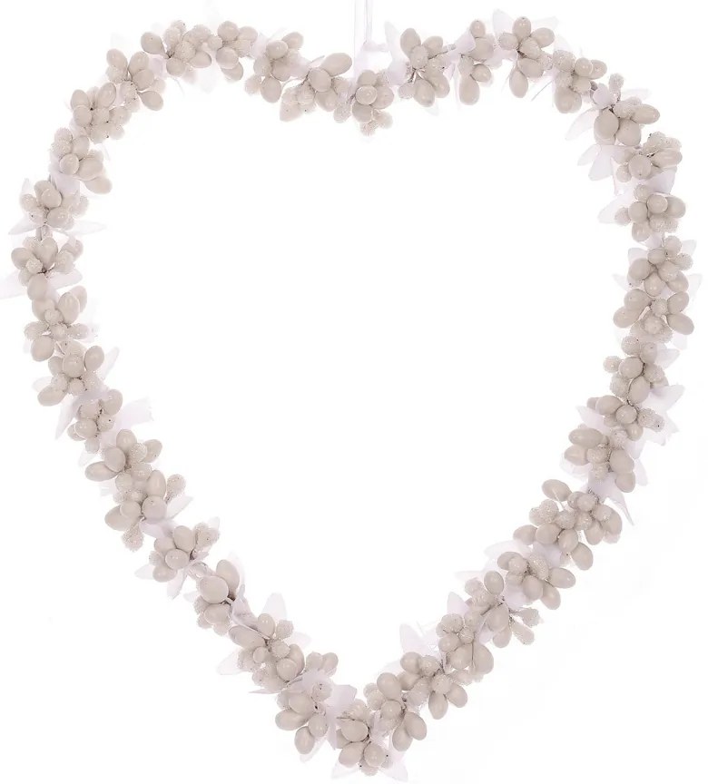 Wiszące serce z jagód, 22 x 2 x 24 cm, biały