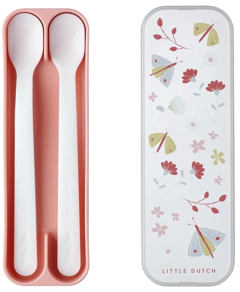 Biało-jasnoróżowe plastikowe łyżeczki dla dzieci zestaw 2 szt. Flowers &amp; butterflies – Mepal