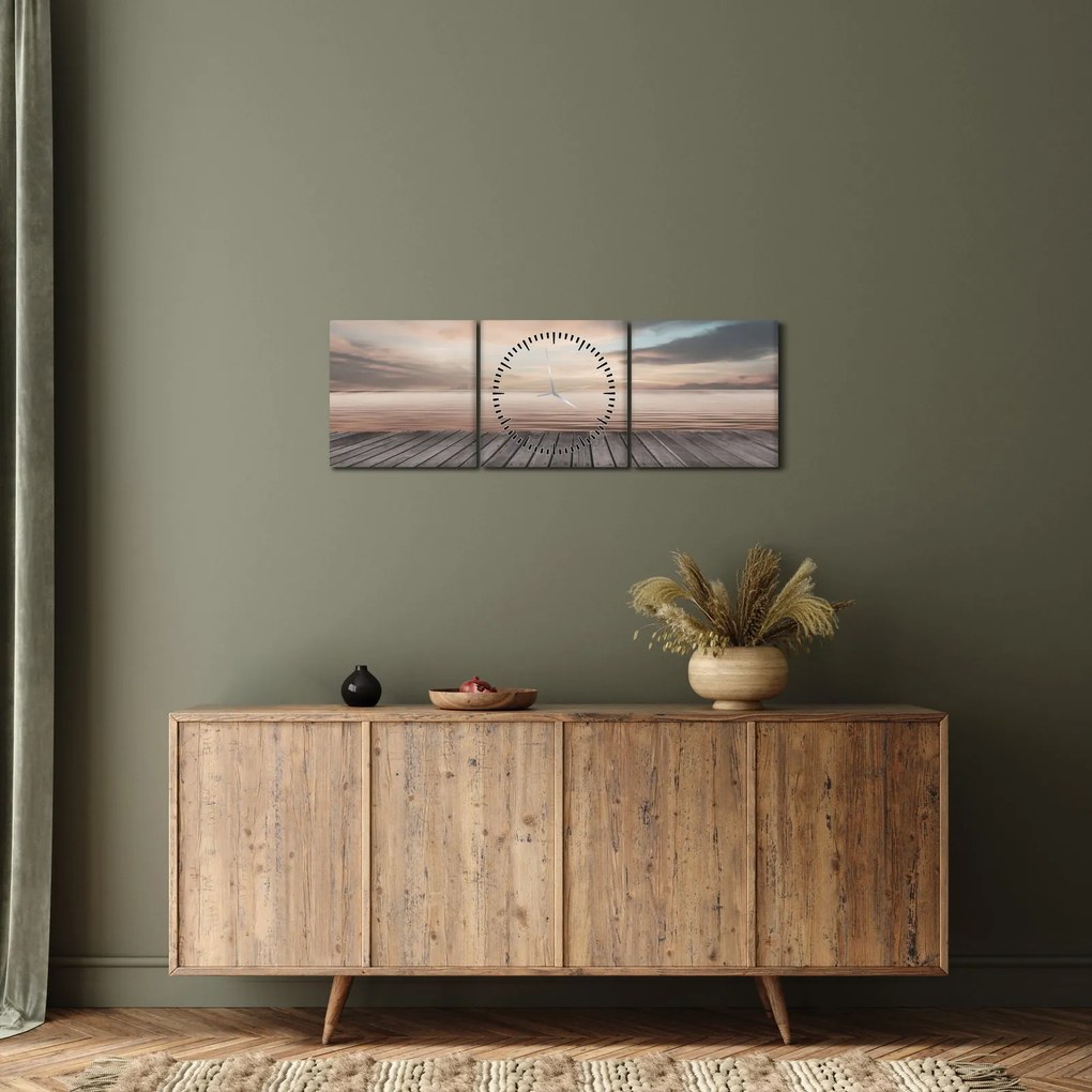 Obraz - Molo o zachodzie słońca (z zegarem) (90x30 cm)