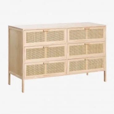 Komoda 120x40 Cm Z Rattanu I Drewna Reyna Brąz Drewna - Sklum