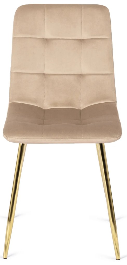 Zestaw Stół Okrągły Szklany OLIVIER 120 cm i 4 Krzesła Tapicerowane do Salonu YORK Kremowe Welurowe Glamour