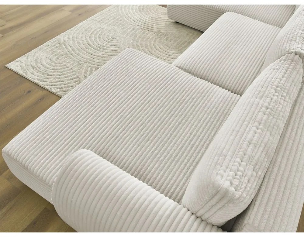 Kremowy sztruksowy rozkładany/ze schowkiem narożnik (lewostronny/w kształcie litery U) Lucien – Bobochic Paris