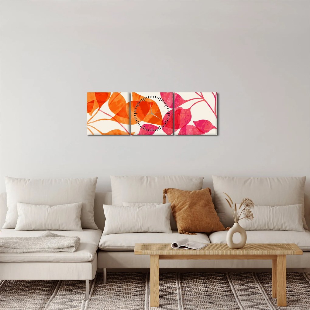 Obraz - Liście pomarańczy (z zegarem) (90x30 cm)